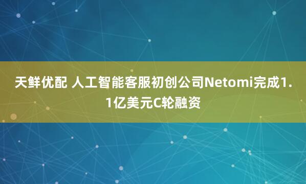 天鲜优配 人工智能客服初创公司Netomi完成1.1亿美元C轮融资